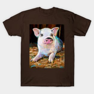 Cute Farm Pig in Barn Painting by Robert Phelps T-Shirt